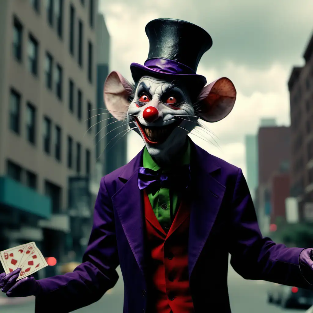 Vibrant Technicolor Scene Mysterious Rat in Joker Costume The Amazing Las