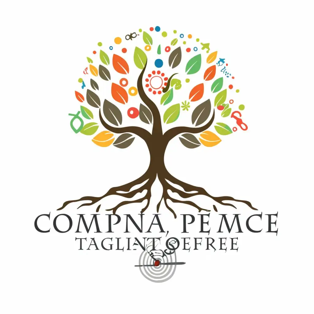 a logo design,with the text "Positive change ", main symbol:Logo could consist of a stylized tree, with its roots symbolizing stability and anchoring, while the branches show an upward movement. Symbols for emotions such as calmness, serenity, and joy could be integrated into the leaves of the tree to represent emotional peace. Above, a stylized target symbol could hover, representing the coaching process and progress towards the goal. The overall impression should convey balance, growth, and positive change.,Moderate,clear background
