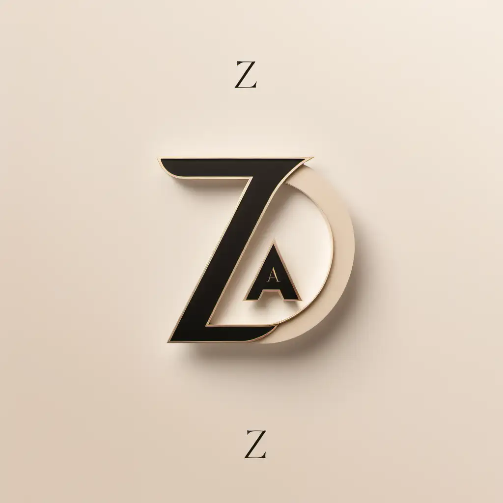 an luxurious minimalist brand logo featuring the letters ZA; beige and black colour palette