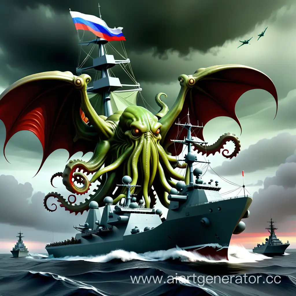 Cthulhu-with-Russian-Military-Frigate-Cosmic-Entity-Commands-Naval-Vessel