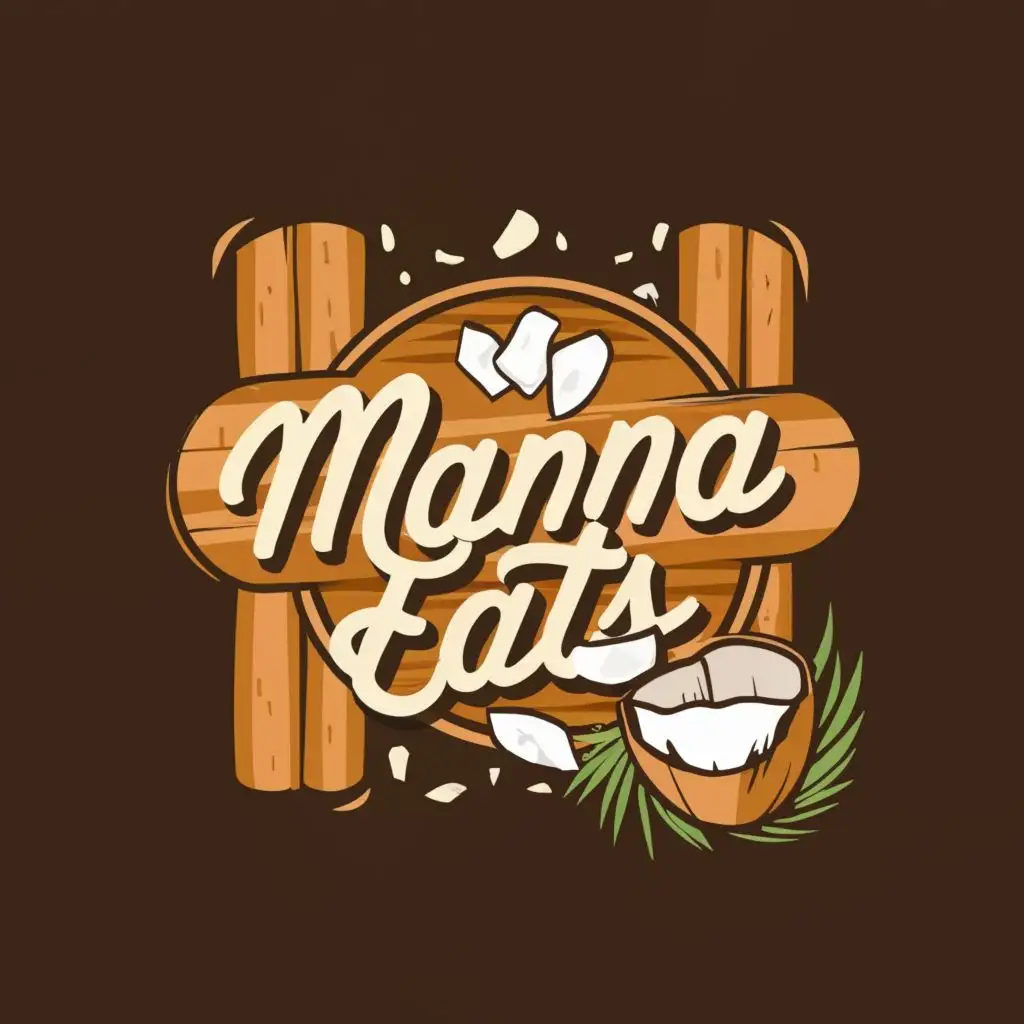 logo, bamboo sheet, white flat elongated share, coconut flakes, with the text "Manna Eats", typography, be used in Restaurant industry
