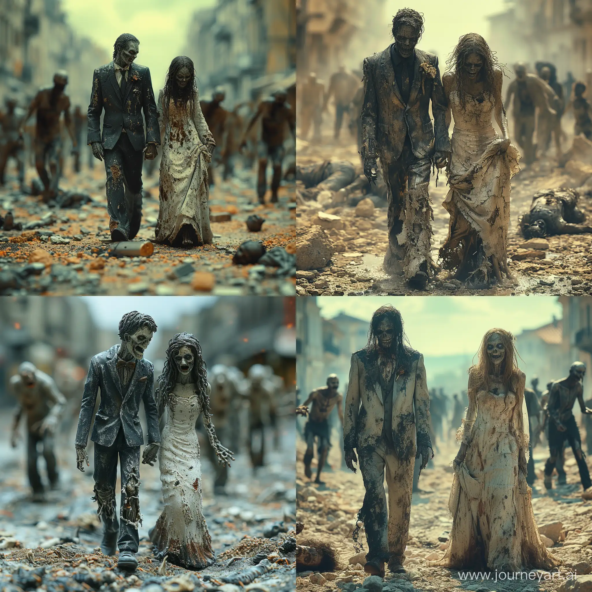 Zombie-Wedding-Scene-Undead-Bride-and-Groom-Amidst-Chaotic-Old-Town