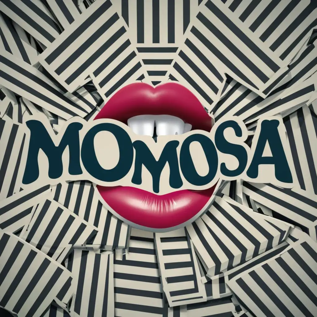 logo 8k UHD RENDER, MTV 2099 EATING INSIDE WOMEN LIPS , with the text "MOMOSA", photorealistic typography Using aspects from the most successful LOGO's , be used in Entertainment industry