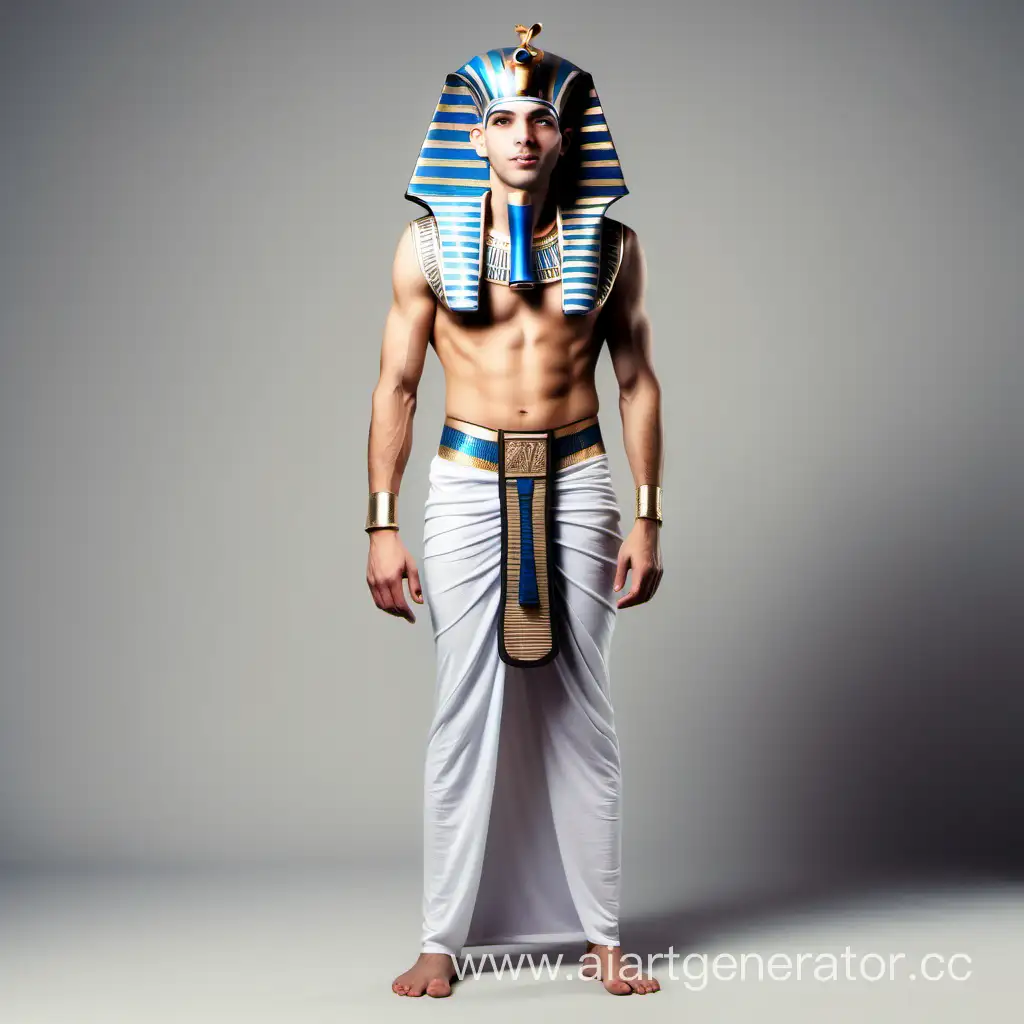 Стройный парень в египетском наряде в полный рост 