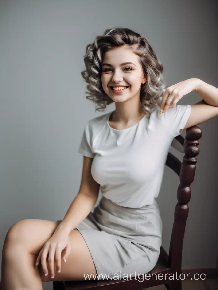 Smiling-Woman-with-Stunning-Hairstyle-Sitting-on-Chair