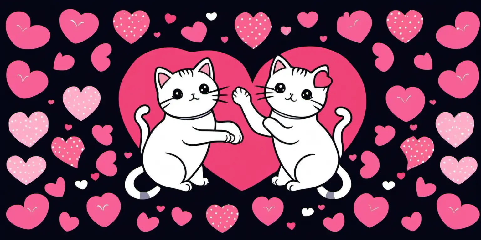 Kawaii Style Cats Spreading Love on a Black Background