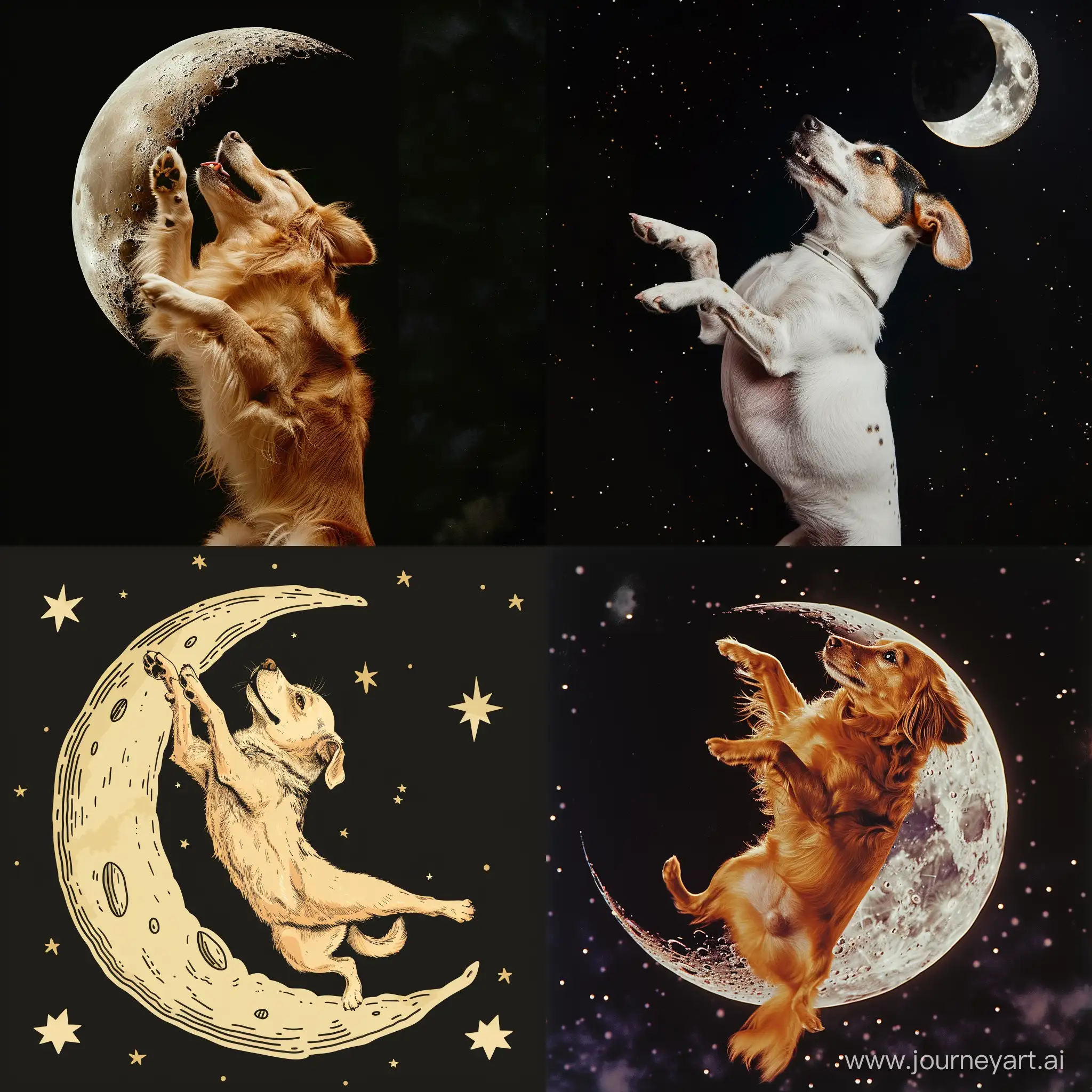 Detailed shot of dog dancing on the moon with happy feeling