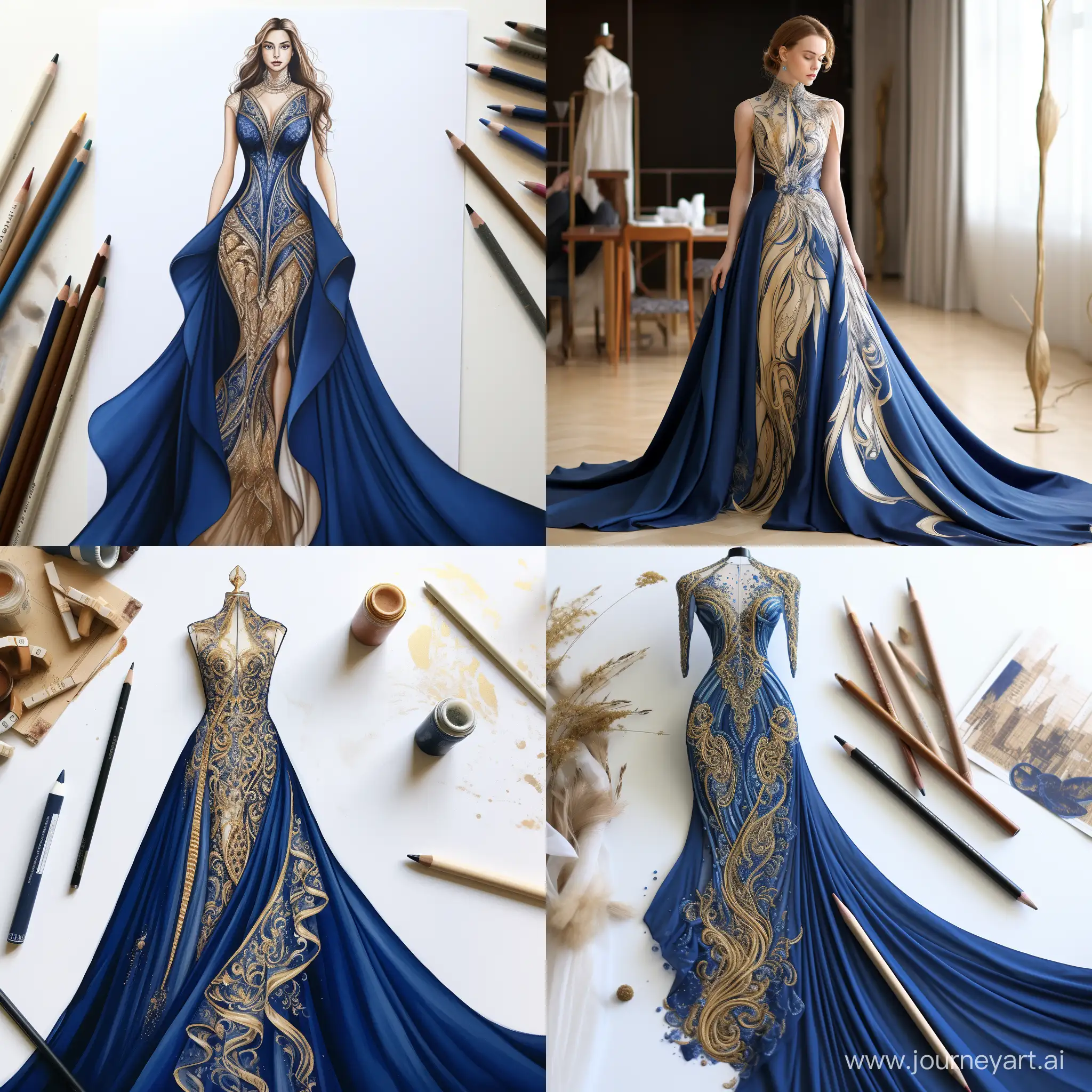 Elegant-Blue-and-Gold-Long-Dress-Design-Fashion-Artwork