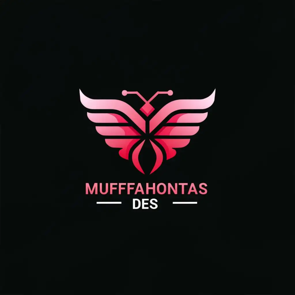a logo design,with the text "MUFFAHONTAS DES", main symbol:Hot pink and black butterfly,Moderate,be used in Technology industry,clear background