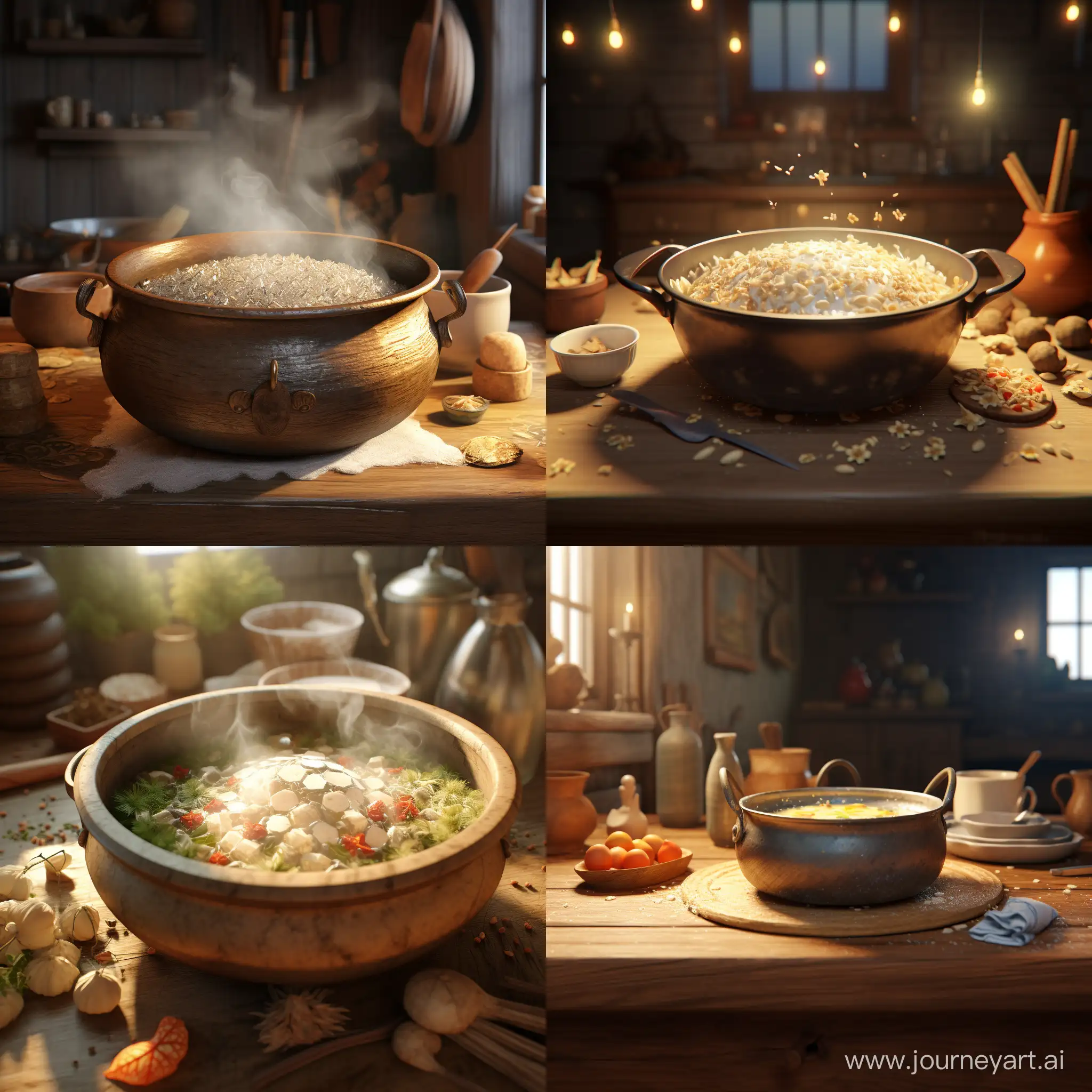 A pot of porridge. 3D animation 