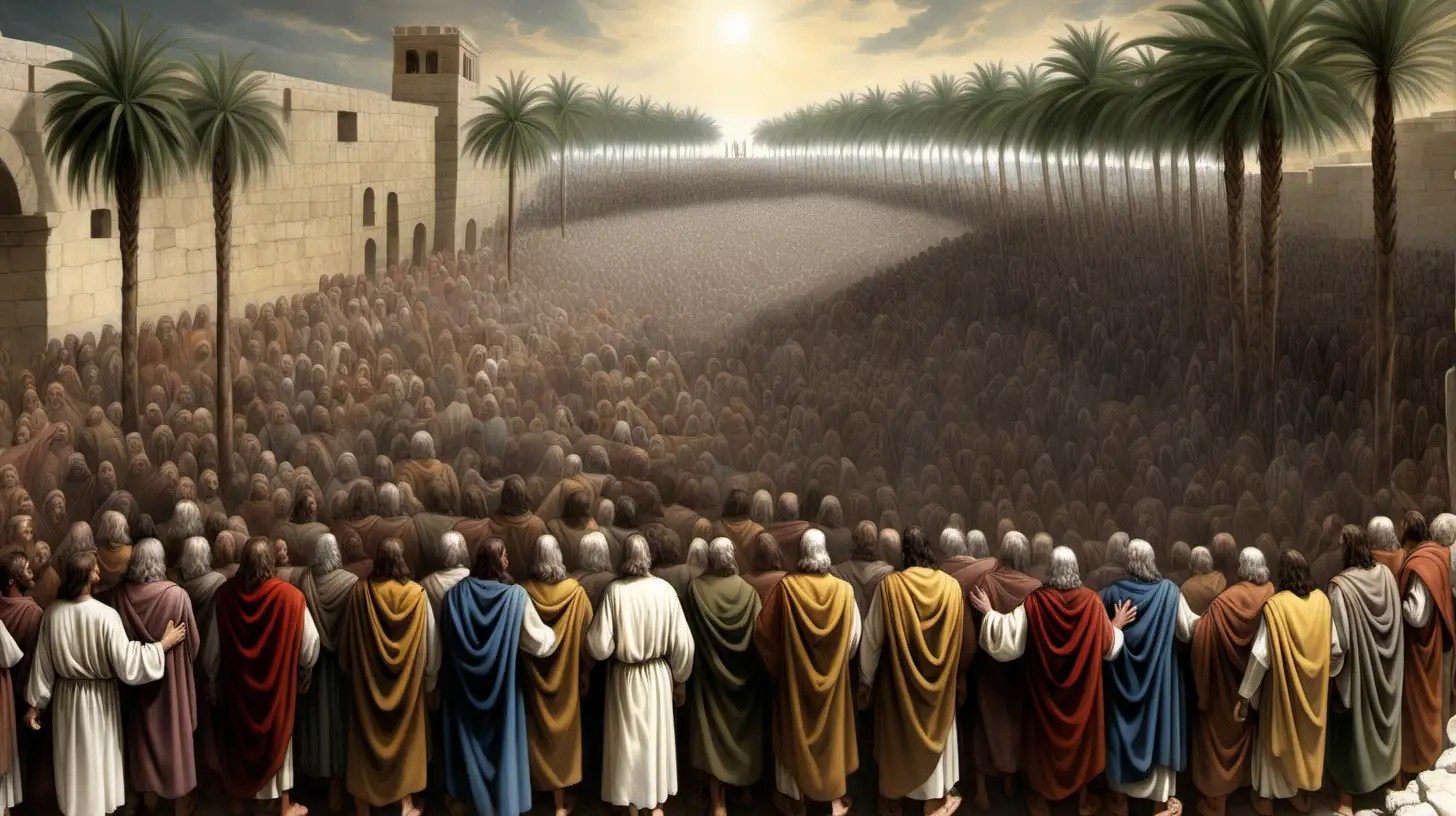 Crowd Following Jesus in Historical Biblical Scene