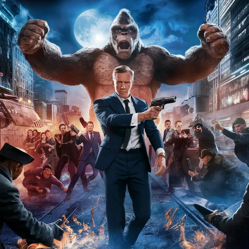 James Bond teams up with king kong 
 to fight the bad guys 