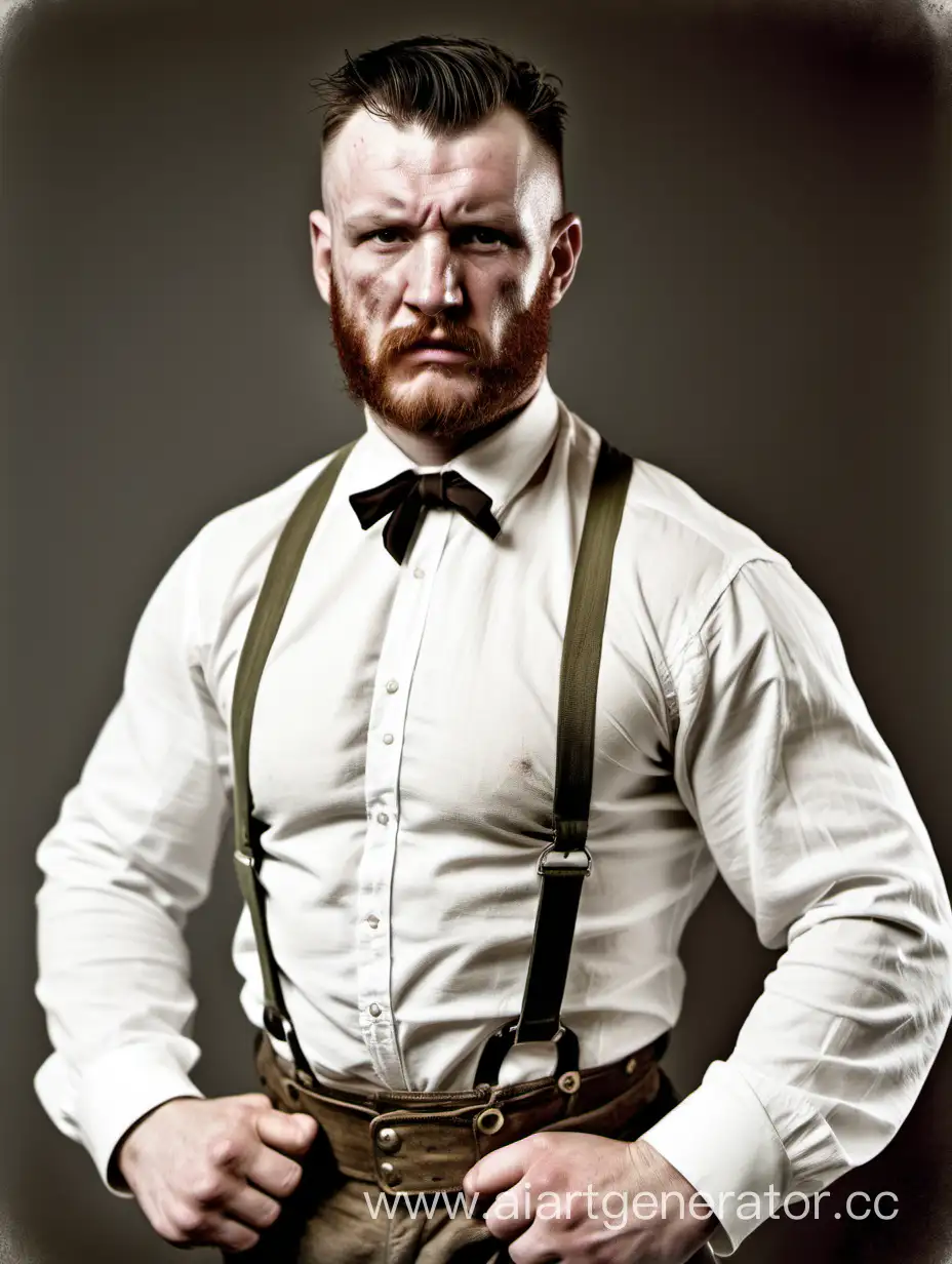 Кулачный боец ирландец    с подтяжками  и белой рубашке  картинка по пояс 