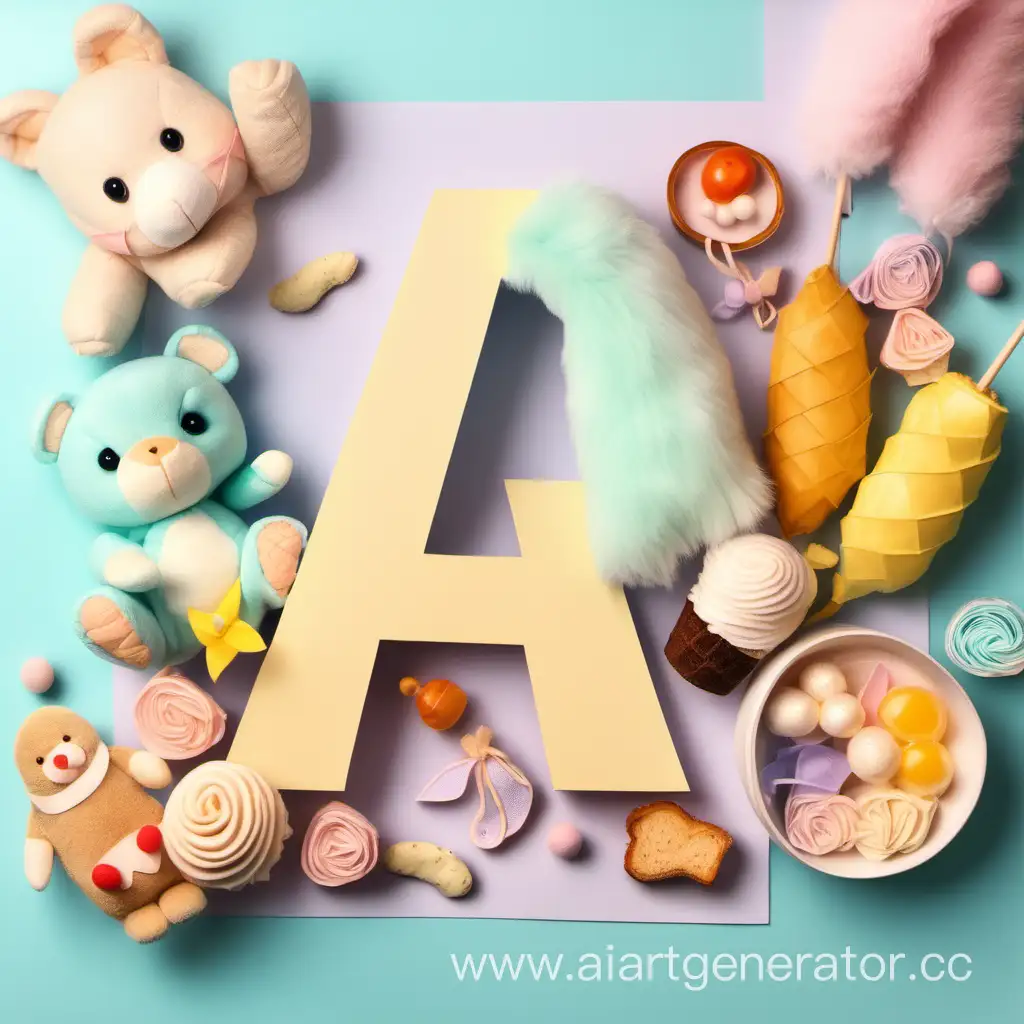 March-8th-Letter-PastelColored-Scene-with-Plush-Animals-and-Food
