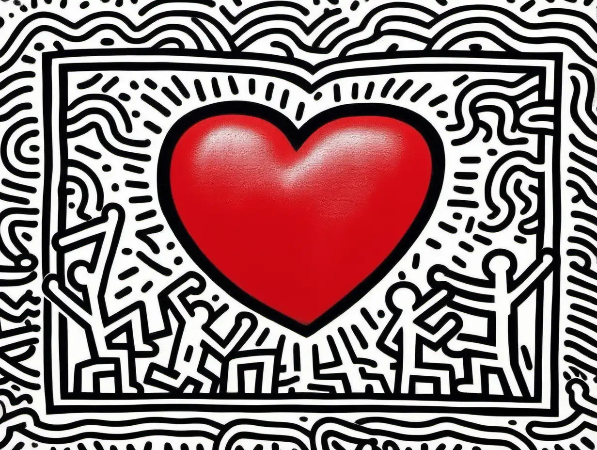 Keith Haring Style Art Vibrant Red Heart