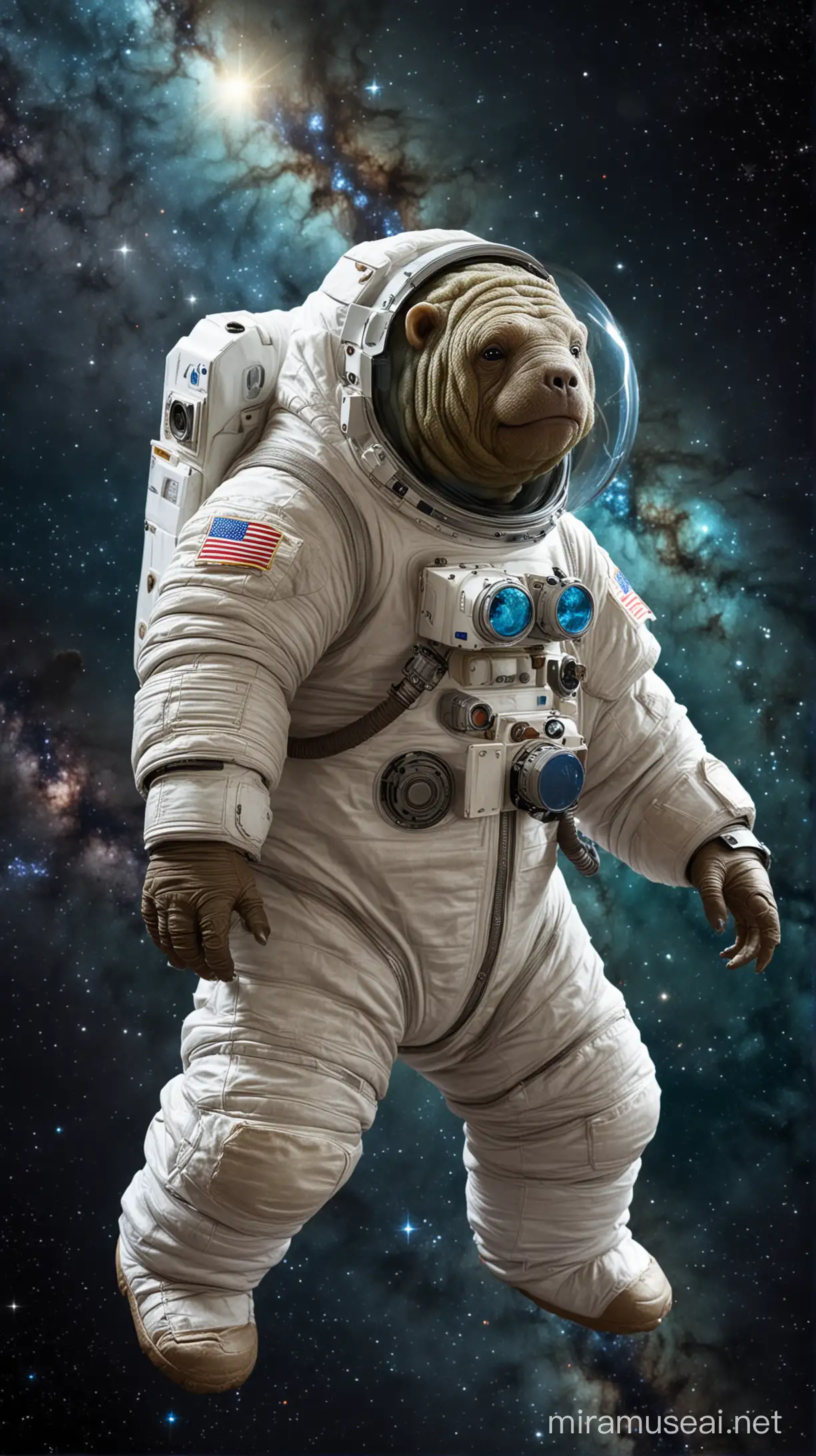 tardigrade mollusk in a spacesuit in space