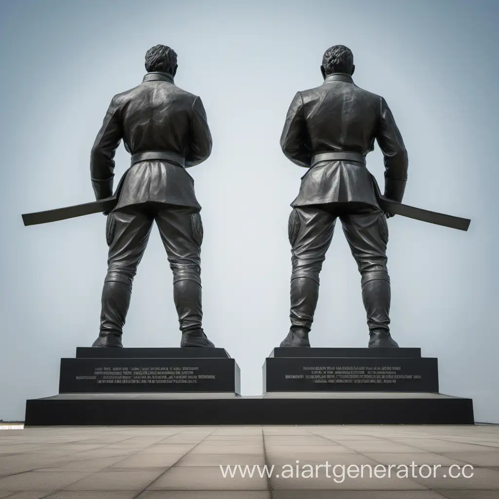 Monument of two fighters standing back to back, in good quality