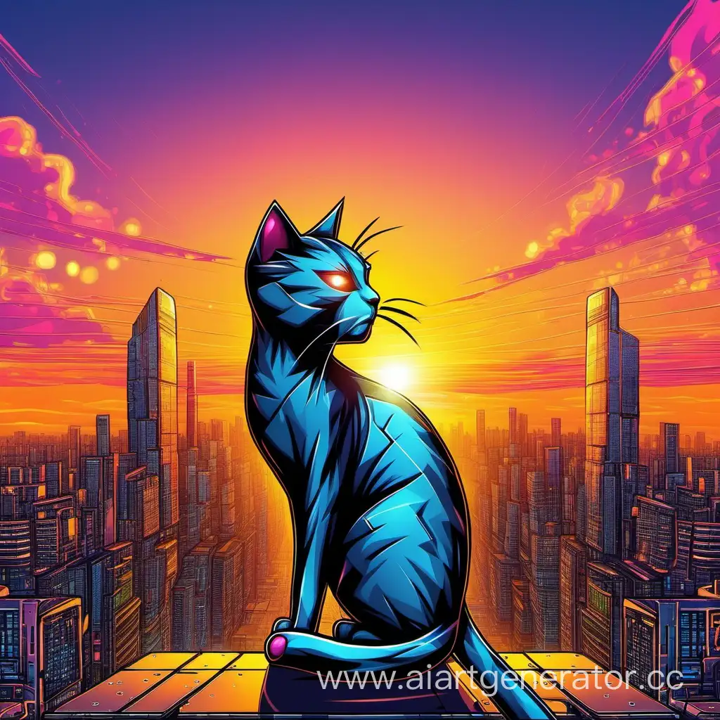 Futuristic-Cyber-Cat-Silhouetted-by-the-Stunning-Sunset