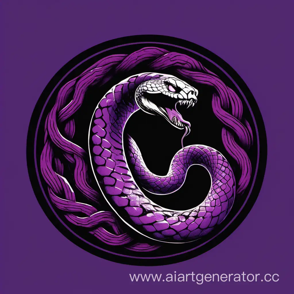 чёрный фон изображён фиолетовый круг а в кругу шипящяя голова змеи