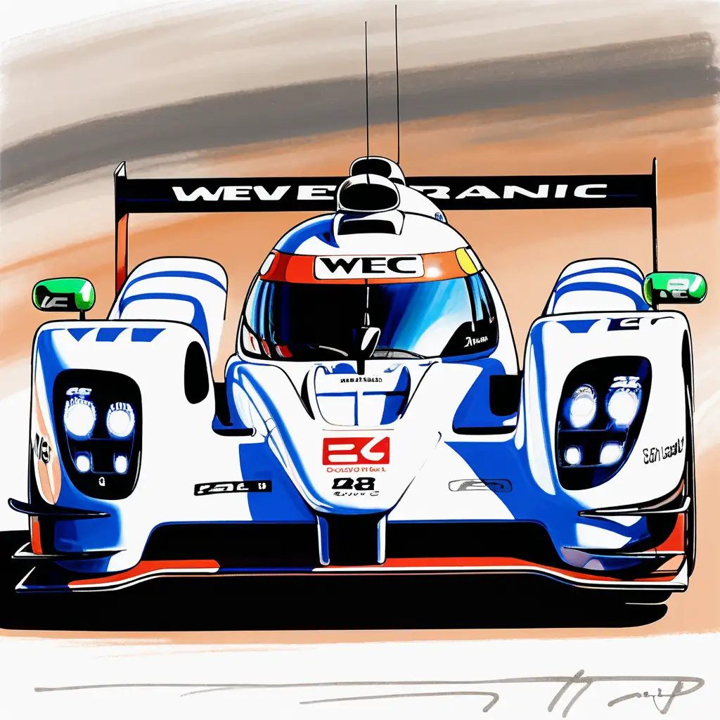 Un disegno di una vettura che partecipa al Campionato del Mondo Endurance (WEC) ripresa frontalmente