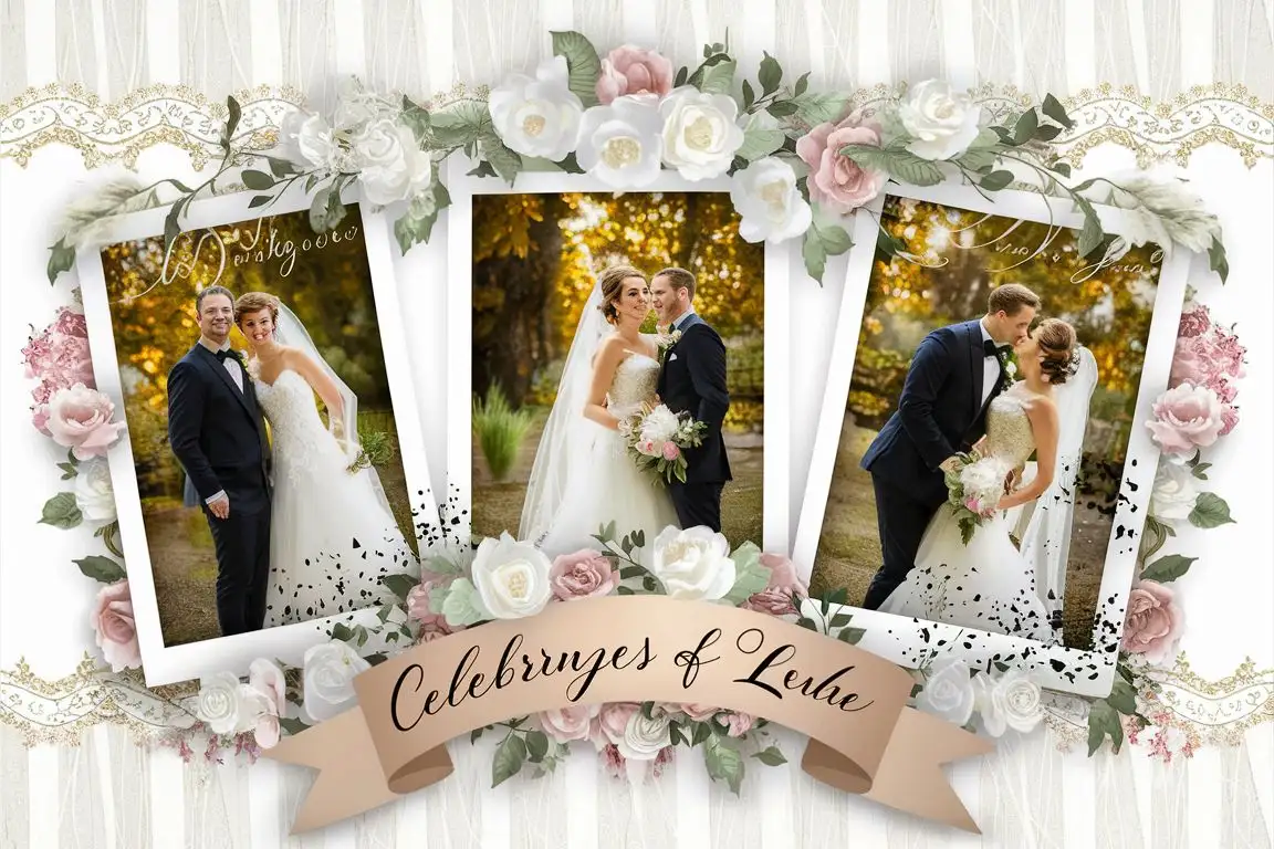 Elegant Wedding Memory Collage Floral Borders Lace Patterns and Soft Romance