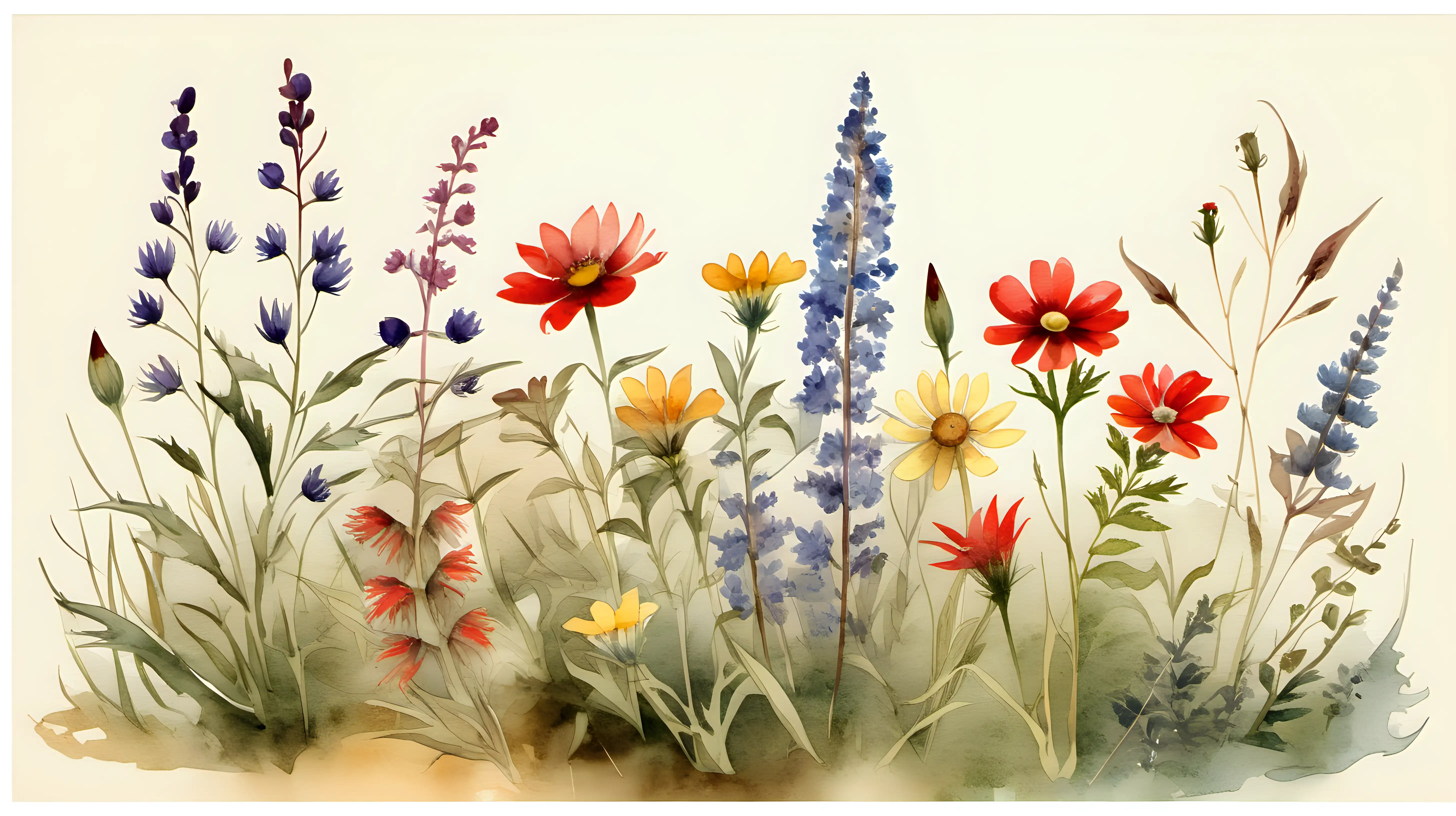 Vintage Watercolor Wildflowers Painting