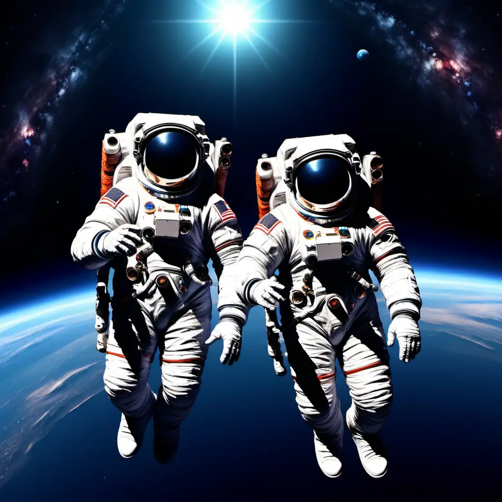 Astral Exploration Two Astronauts Discovering a Cosmic Phenomenon