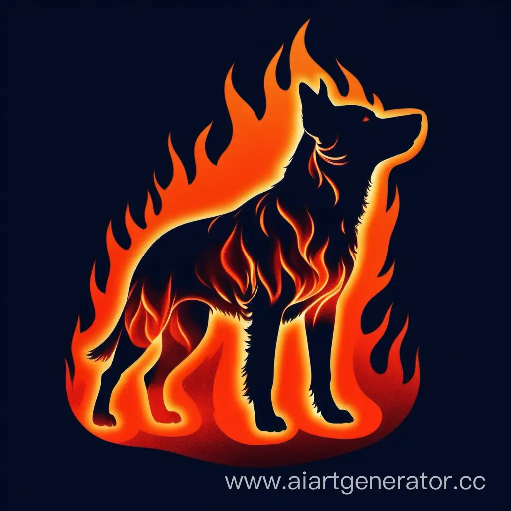 Silhouette of a Nordic dog filled with a fire , double exposure, crisp lines, colour background. made of a fire.