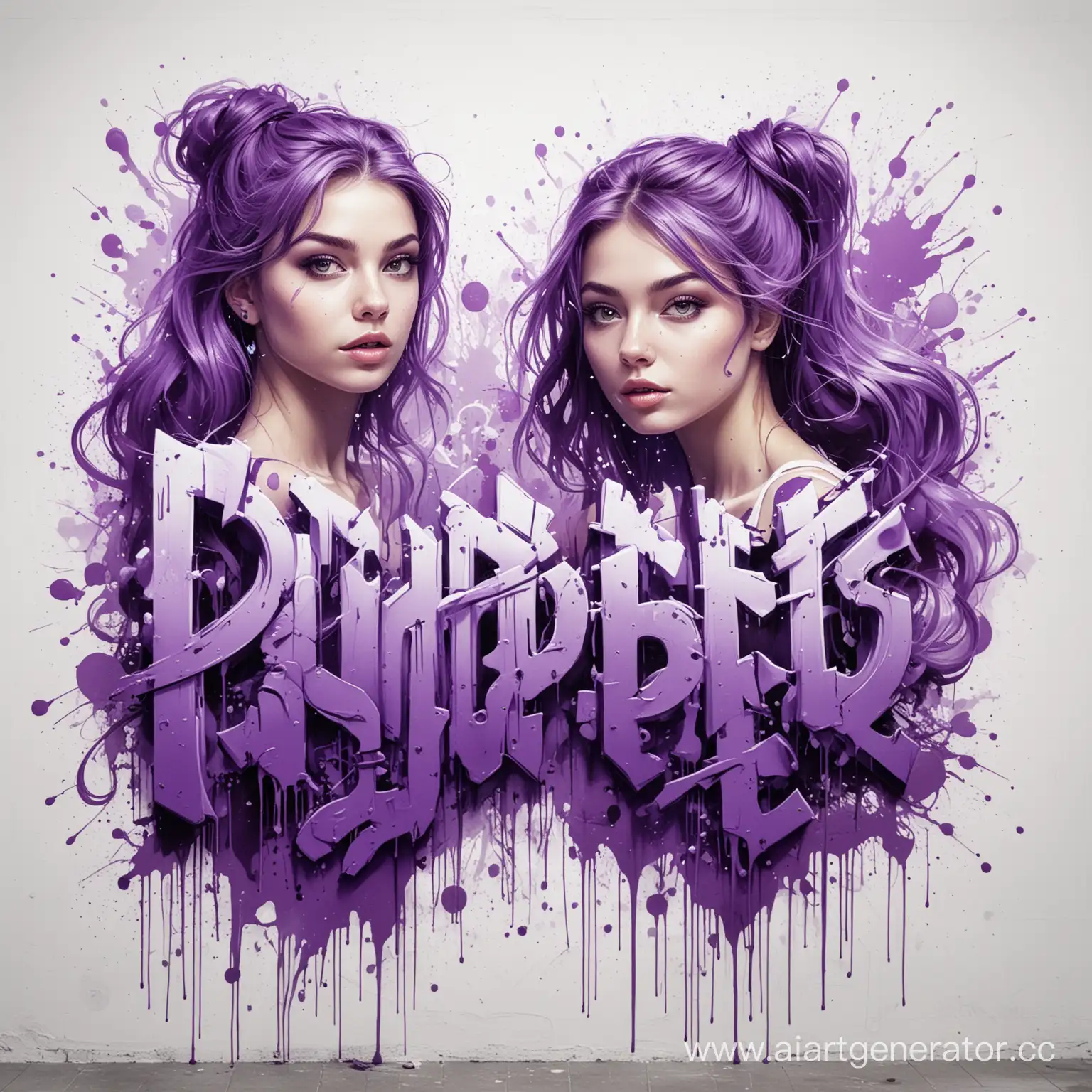 Sisters-Alina-and-Olesya-Amidst-Vibrant-Purple-Graffiti-on-White-Background