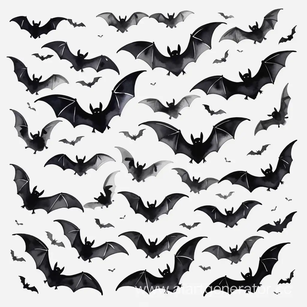 Flock-of-Bats-in-Watercolor-Black-and-White-Comic-Book-Style