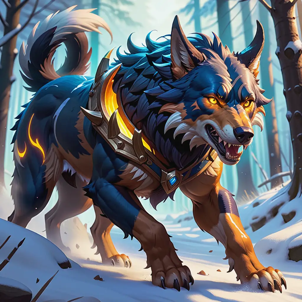 HORNED FENRIR X Amarok THE WITCHER, LEGENDARY WOLF BEAST, SPIRIT MARKINGS, HEARTHSTONE TCG ART STYLE