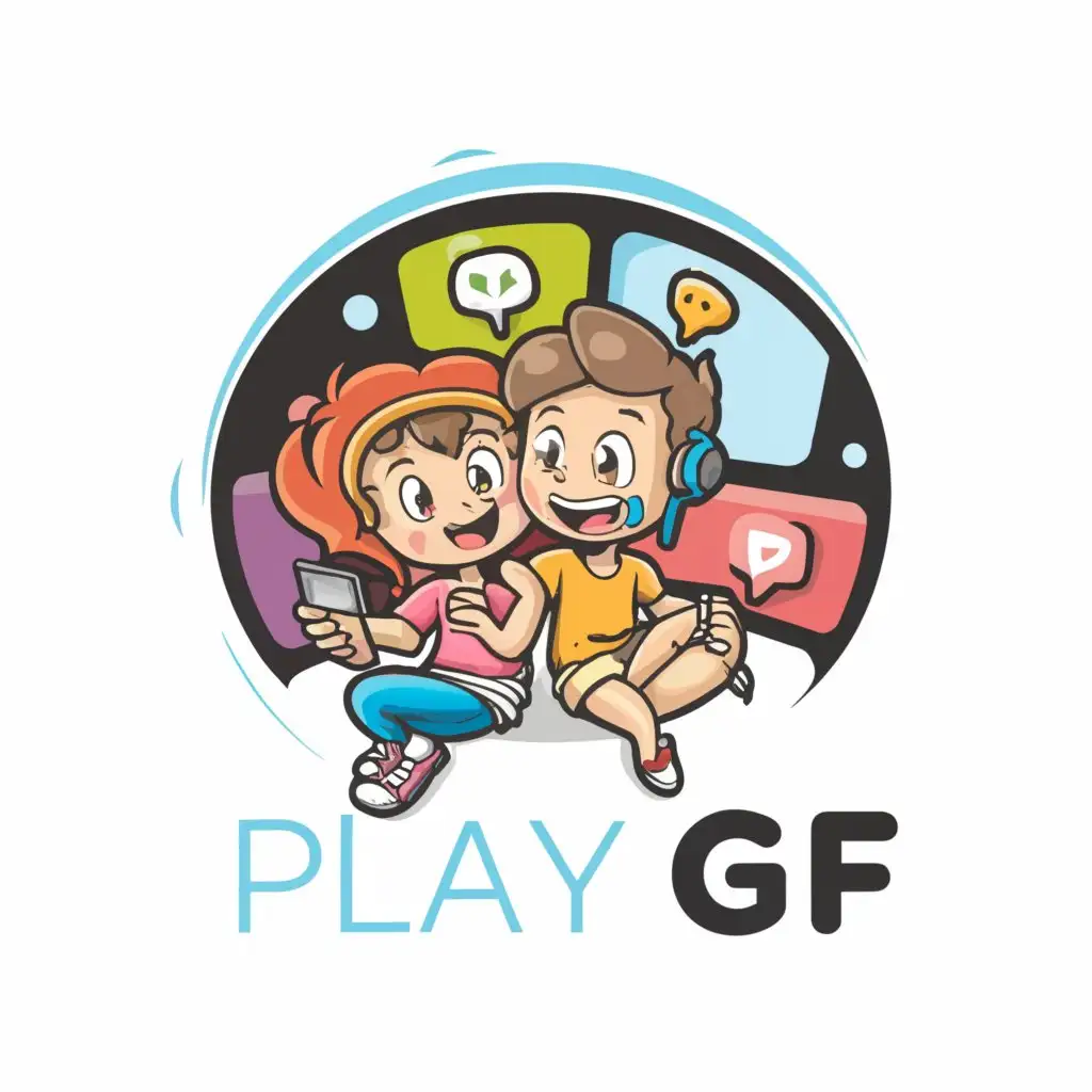LOGO-Design-For-PlayGF-Vibrant-Text-with-Chat-Room-Boys-and-Girls-Symbol-on-Clear-Background