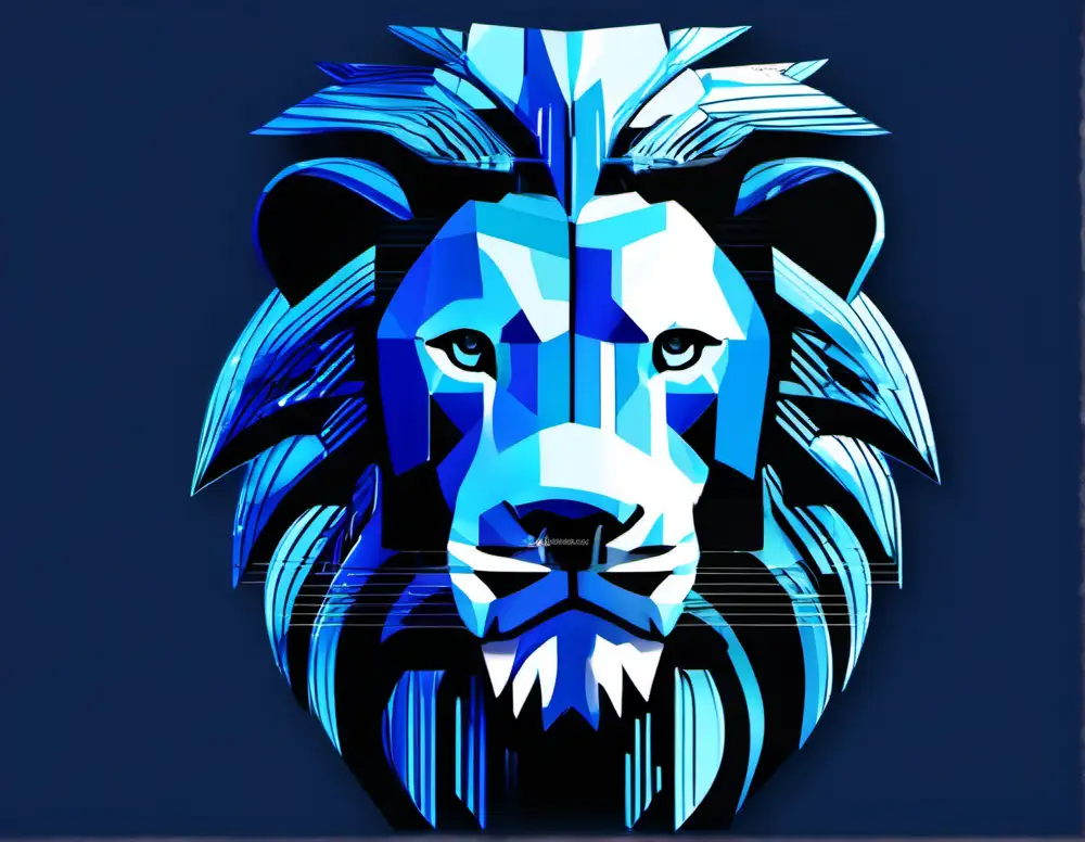 Majestic Blue Digital Lion Artwork
