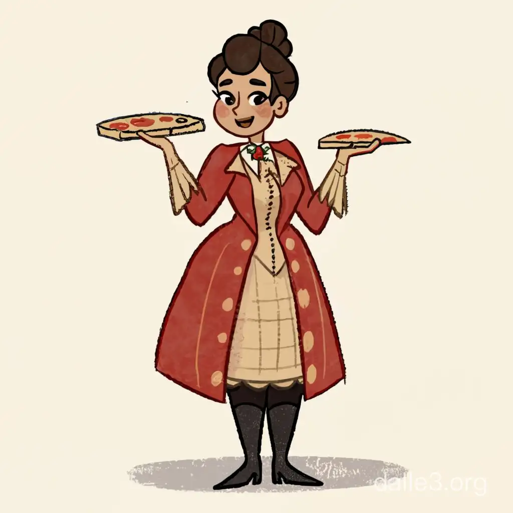 Can you make me an illustration of Peggy from Hamilton the play delivering pizza.