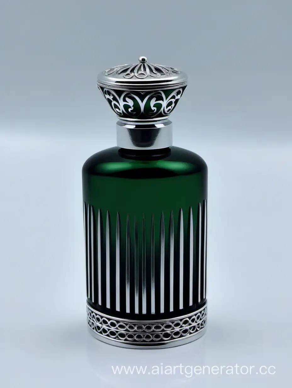 Zamac Perfume decorative ornamental  black, royal dark green  heavy bottle double in height  with stylish Silver lines cap and bottle