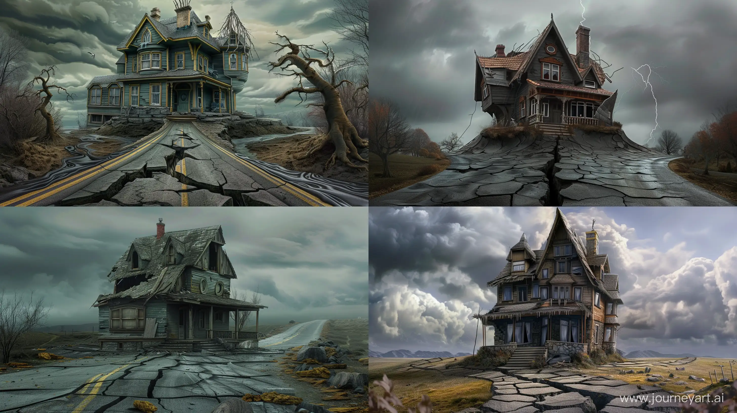 Fantasy-Style-Angry-House-Roaming-Roads-in-Realistic-Setting
