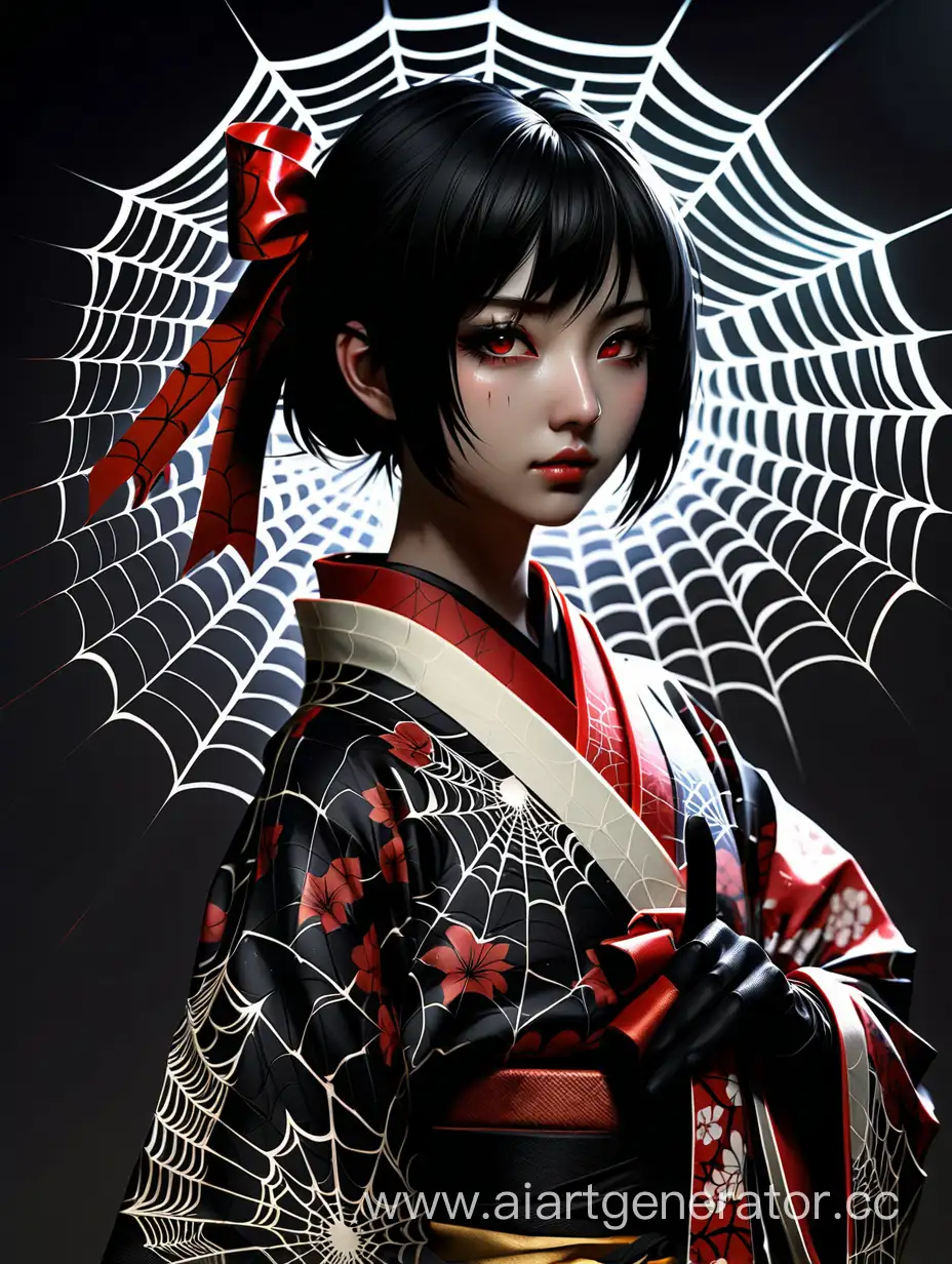 Elegant-Anime-Woman-in-Spider-Web-Kimono-Under-Night-Sky