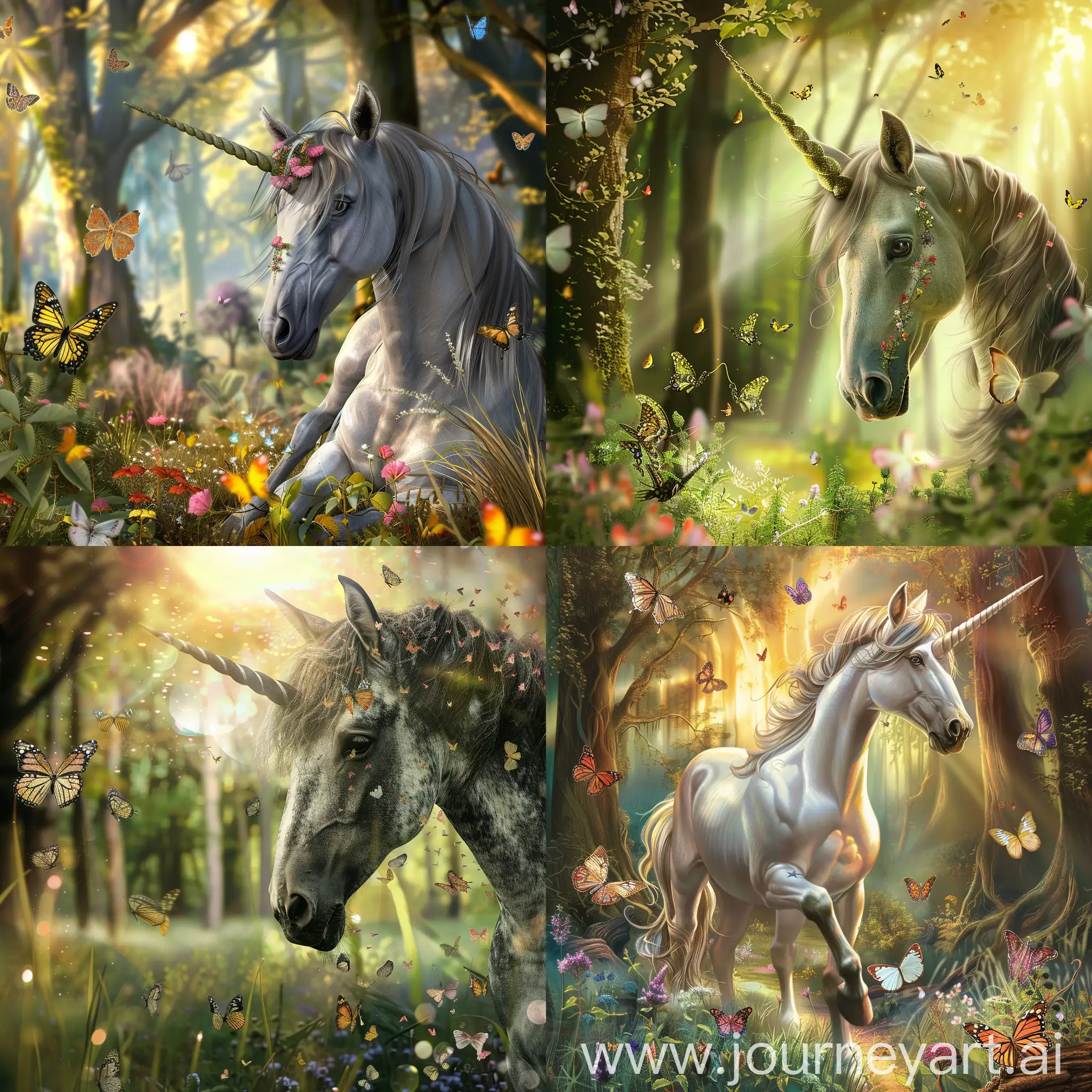 Enchanting-March-Scene-Unicorn-Amidst-Butterflies-in-a-Forest