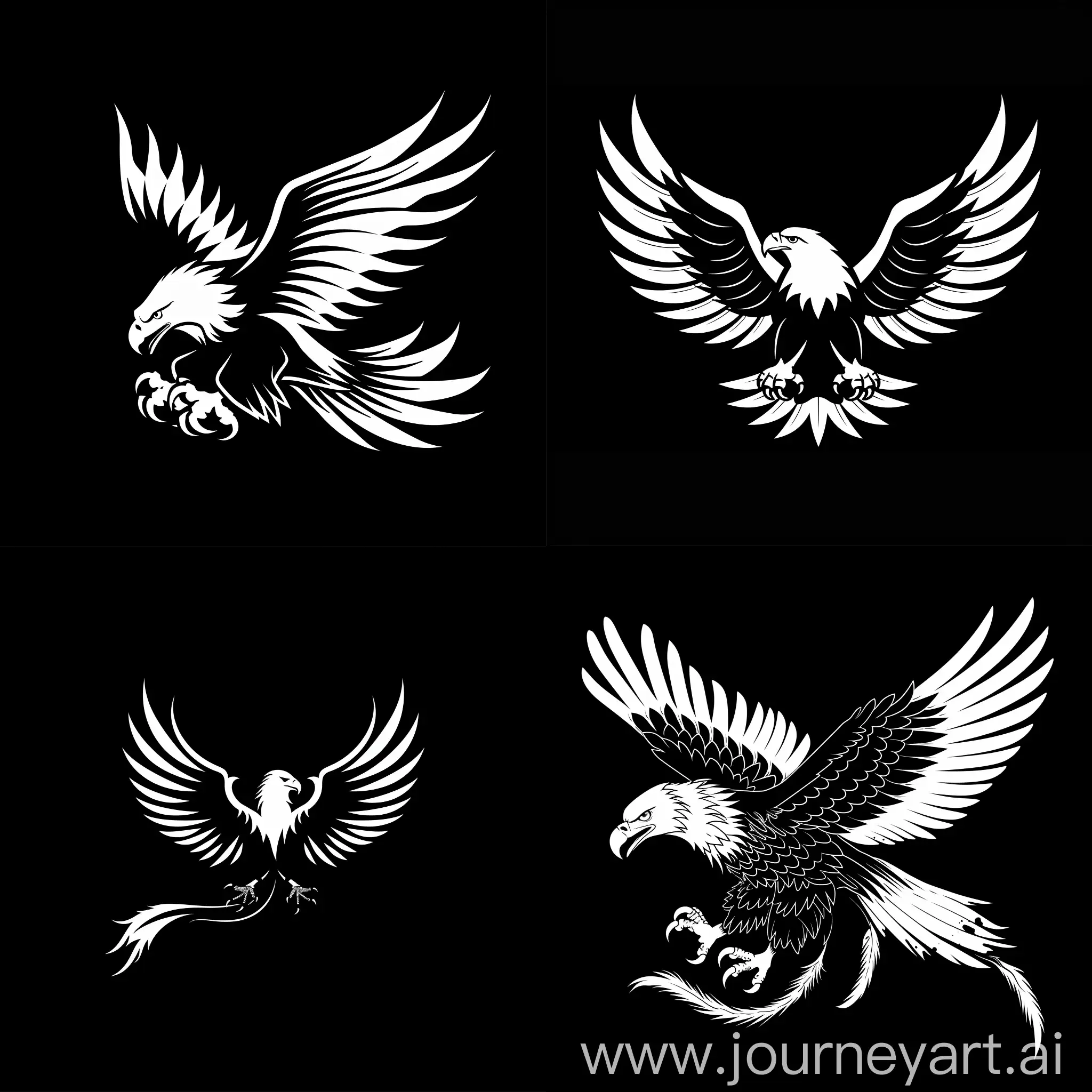 a black and white eagle logo with a long tail, eagle logo, with an eagle emblem, eagle wings, eagle, white eagle icon, eagle head, eagle beak, eagle feather, an eagle, majestic symmetrical eagle wings, an eagle flying, professional logo design