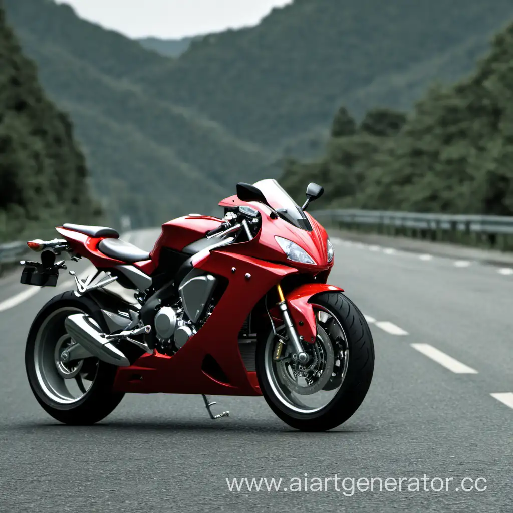 Vibrant-Red-Motorcycle-Cruising-Down-Open-Highway