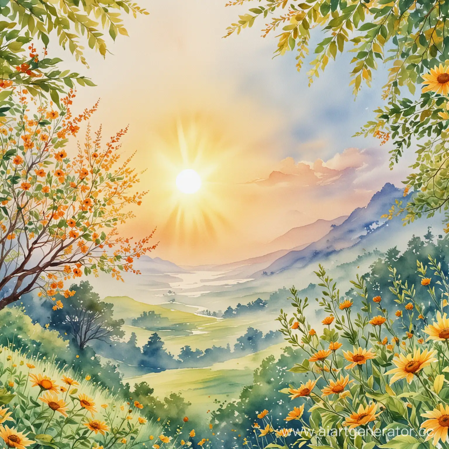 Vibrant-Sunlit-Nature-Serene-Watercolor-Landscape