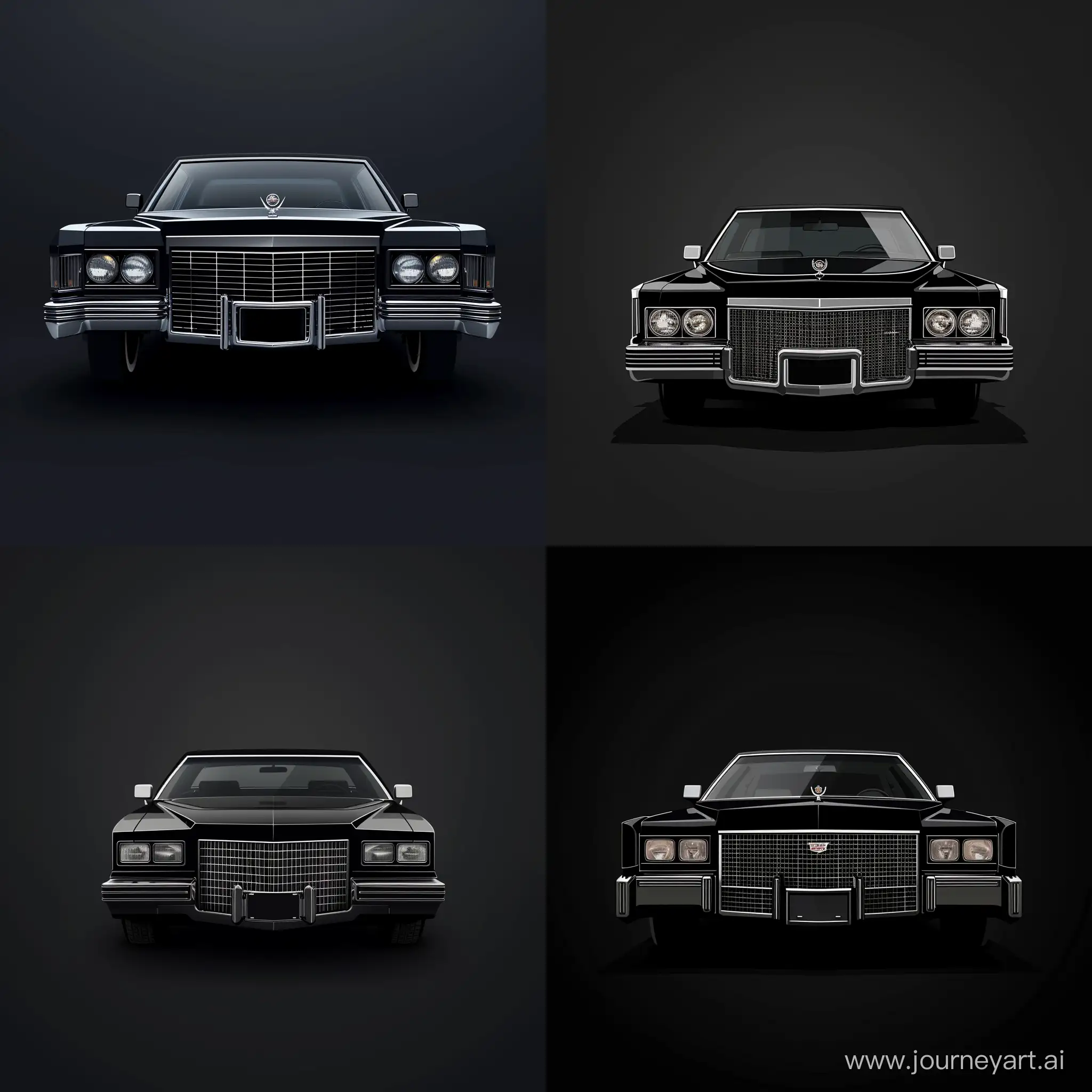 Minimalism 2D Illustration Car of Front View, Cadillac Fleetwood: Black Body Color, Simple Dark Background, Adobe Illustrator Software, High Precision
