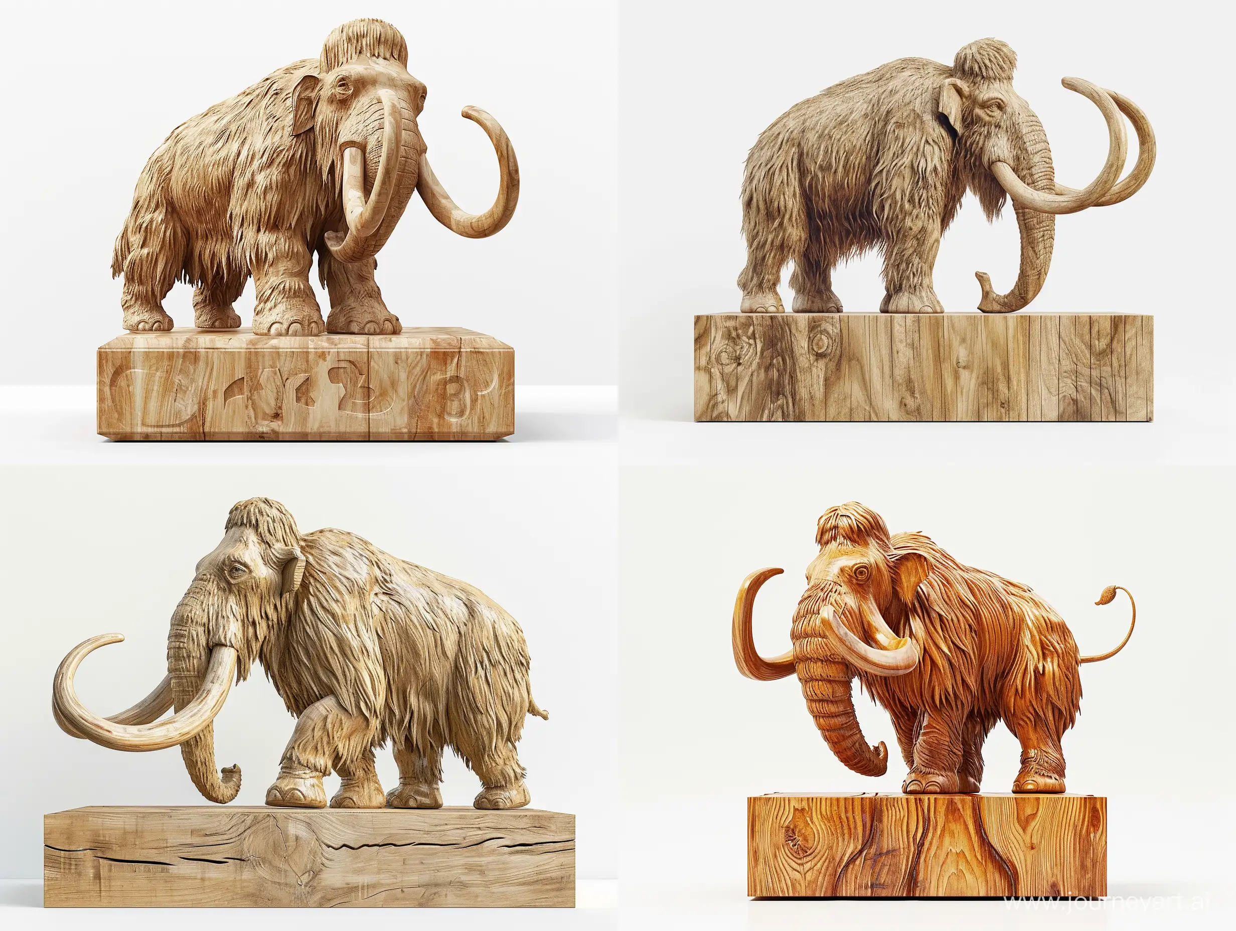 Ultra-Realistic-Wooden-Mammoth-Sculpture-on-Large-Cube