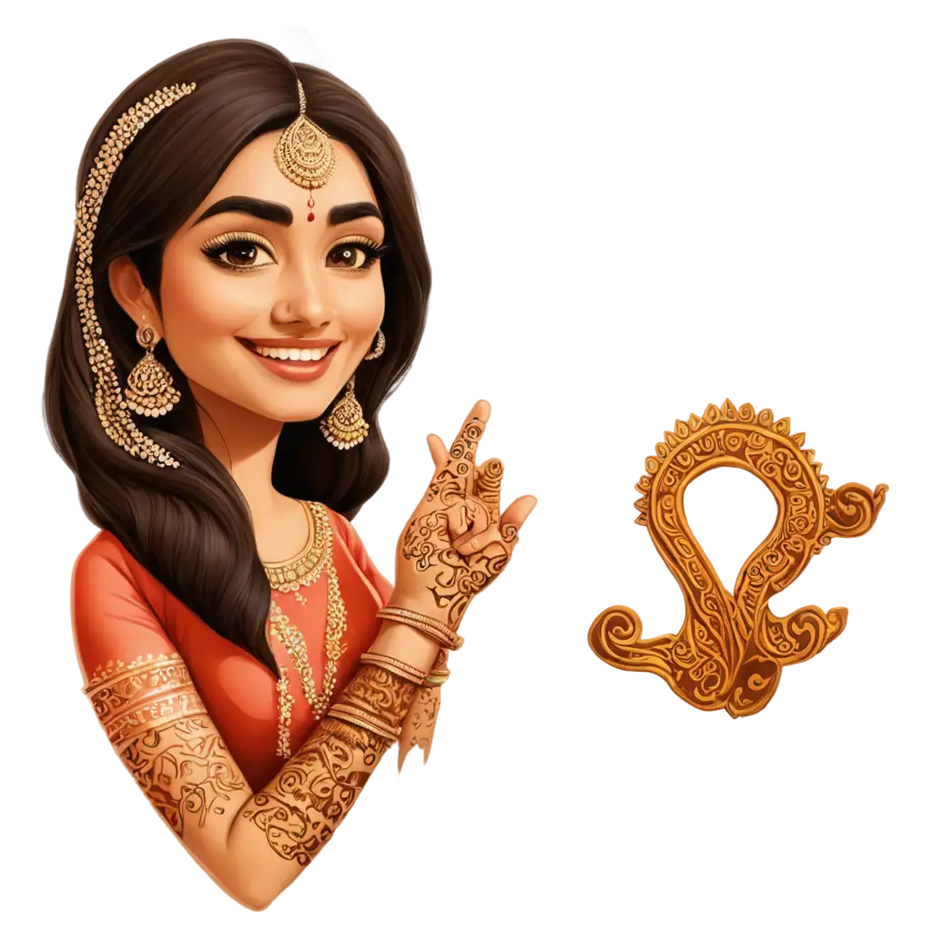 Mehendi-Wedding-Caricature-PNG-Capturing-the-Essence-of-Traditional-Joy-in-HighQuality-Detail