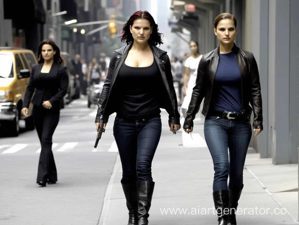 gina carano and natalie portman walking down the city street