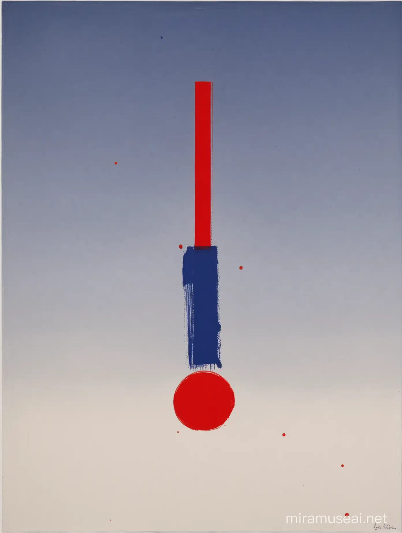 Yves Klein Inspired Abstract Composition with Red Circle and Geometric Shapes