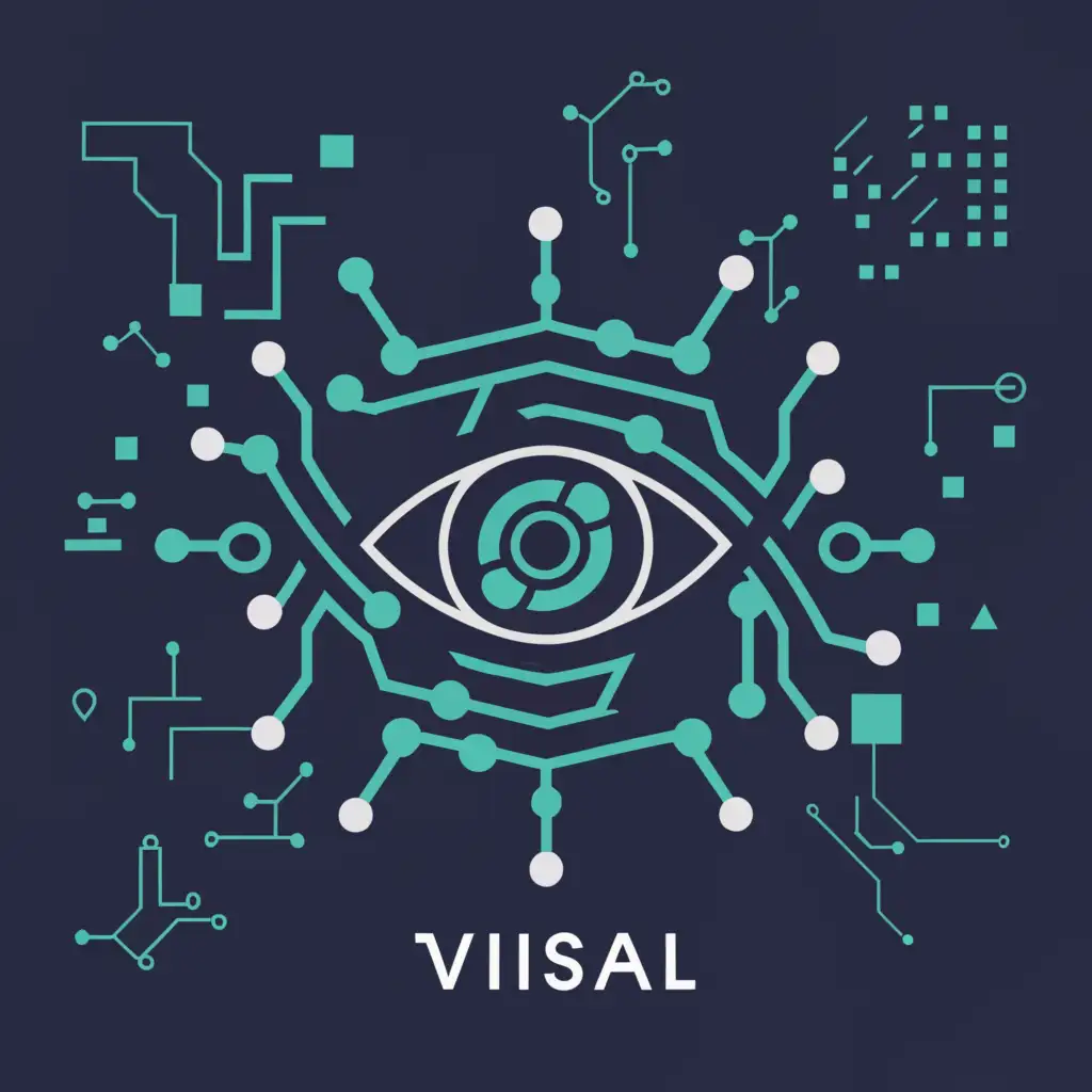 a logo design,with the text "ViSAL", main symbol:Design a computer vision lab logo , which is self explainable like object detection,  tracking , communication,  health care , education , autonomous car, satellite ,Moderate,be used in Technology industry,clear background