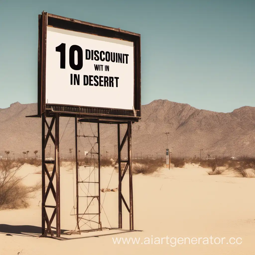 Билборд с надписью скидка -10% в пустыне