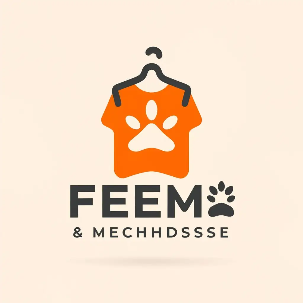 a logo design,with the text "Fem Merchandise", main symbol:T-Shirt, Pillows, printing,Moderate,be used in Animals Pets industry,clear background