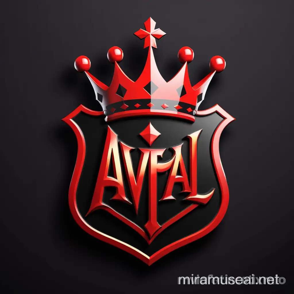 create an "AVFAL FC" soccer logo, only using black and red with white background, add a crown on top of the logo